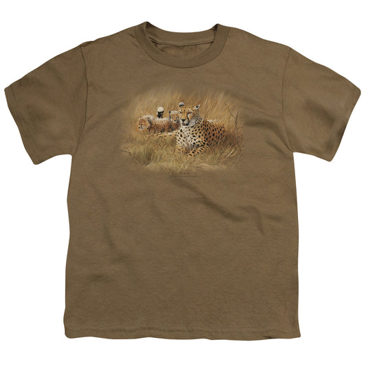 Wildlife - Cheetah Family - Short Sleeve Youth 18/1 - Safari Green T-shirt