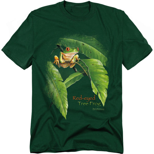 Wildlife - Red Eyed Tree Frog - Short Sleeve Adult 18/1 - Hunter Green T-shirt