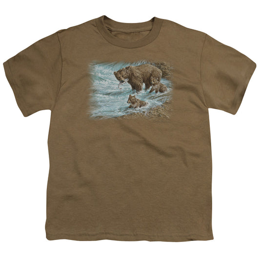Wildlife - Alaskan Brown Bear - Short Sleeve Youth 18/1 - Safari Green T-shirt