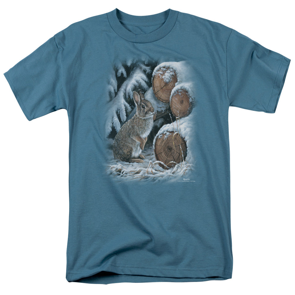 Wildlife - Wood Pile Rabbit - Short Sleeve Adult 18/1 - Slate T-shirt