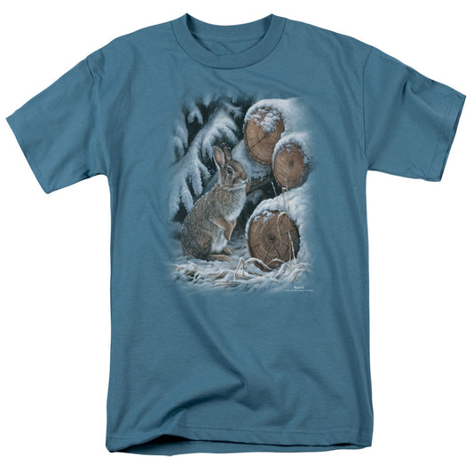 Wildlife - Wood Pile Rabbit - Short Sleeve Adult 18/1 - Slate T-shirt