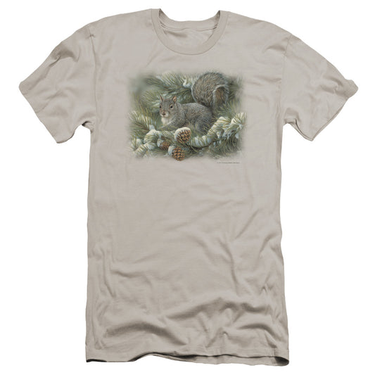 Wildlife - Gray Squirrel-premuim Canvas Adult Slim Fit 30/1 - Silver