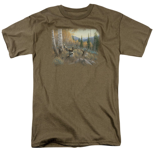 Wildlife - Mule Deer - Short Sleeve Adult 18/1 - Safari Green T-shirt
