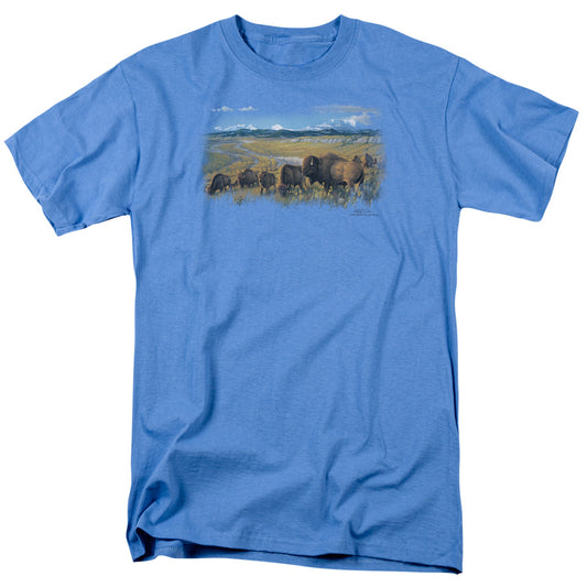 Wildlife - The Passing Herd - Short Sleeve Adult 18/1 - Carolina Blue T-shirt
