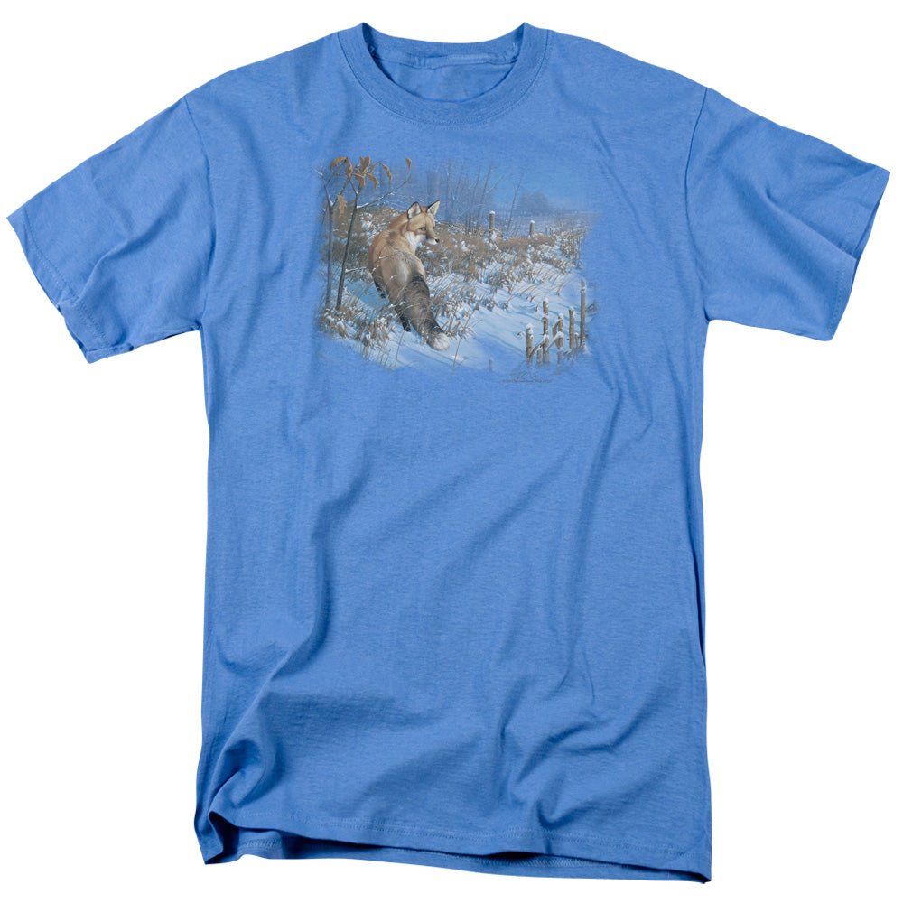 Wildlife - Winter Red Fox - Short Sleeve Adult 18/1 - Carolina Blue T-shirt