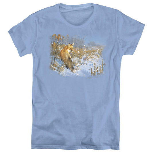 Wildlife - Winter Red Fox - Short Sleeve Womens Tee - Carolina Blue T-shirt