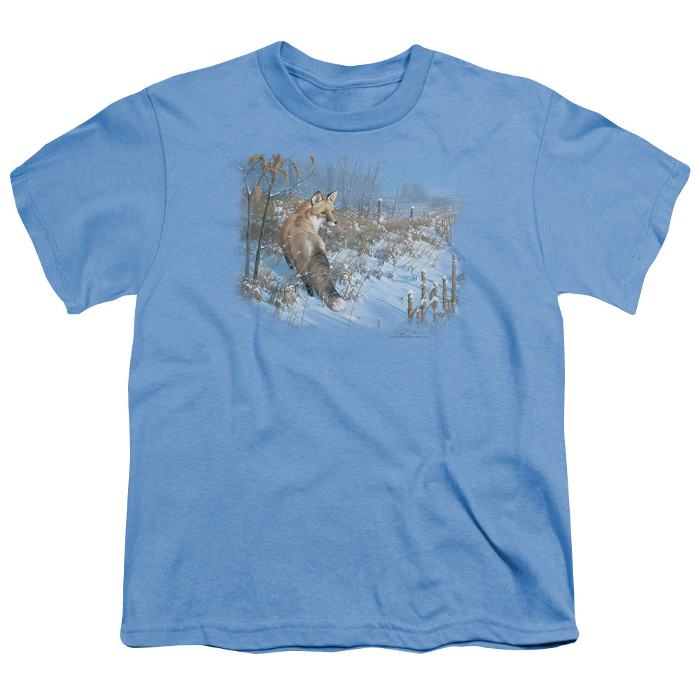 Wildlife - Winter Red Fox - Short Sleeve Youth 18/1 - Carolina Blue T-shirt