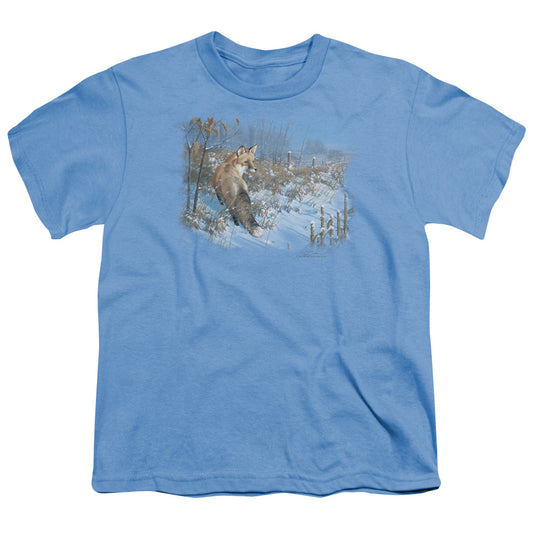 Wildlife - Winter Red Fox - Short Sleeve Youth 18/1 - Carolina Blue T-shirt