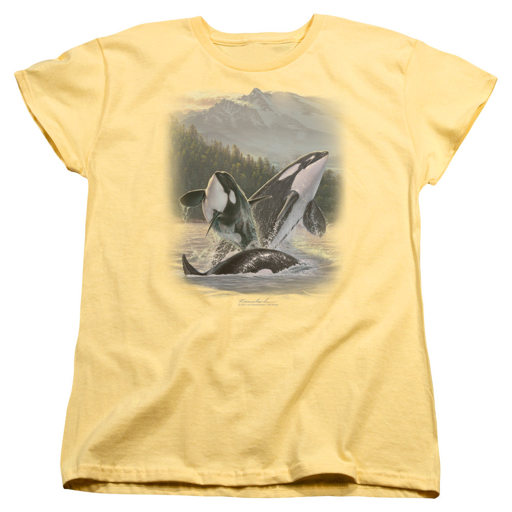 Wildlife - Breaching Orcas - Short Sleeve Womens Tee - Banana T-shirt