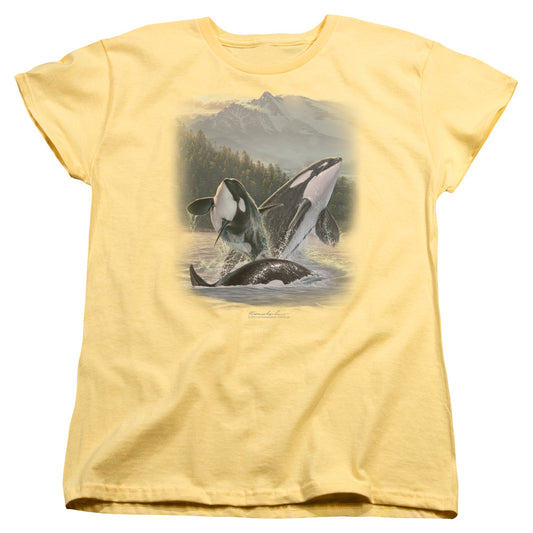 Wildlife - Breaching Orcas - Short Sleeve Womens Tee - Banana T-shirt