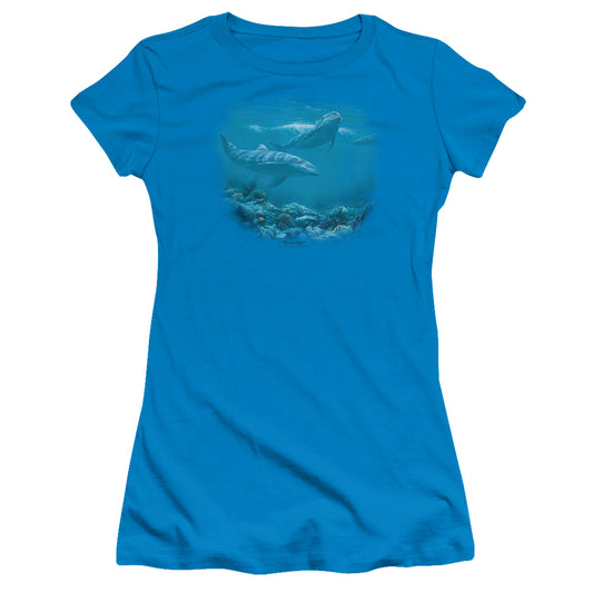 Wildlife - Bottlenosed Dolphins - Short Sleeve Junior Sheer - Turquoise T-shirt