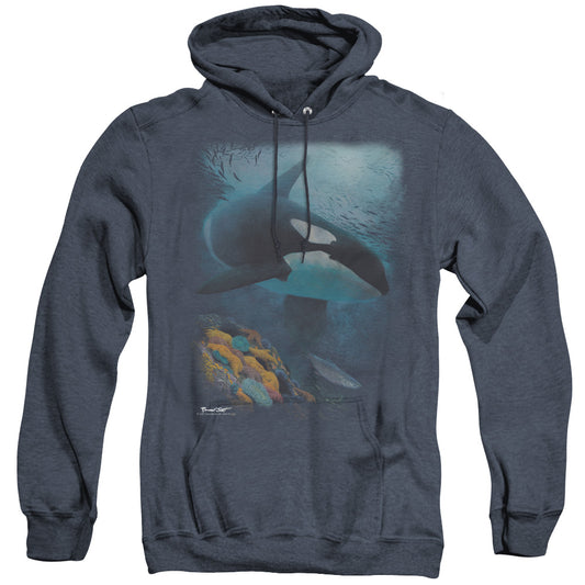 Wildlife - Salmon Hunter Orca - Adult Heather Hoodie - Navy