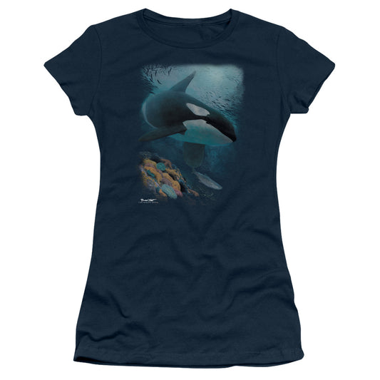 Wildlife - Salmon Hunter Orca - Short Sleeve Junior Sheer - Navy T-shirt