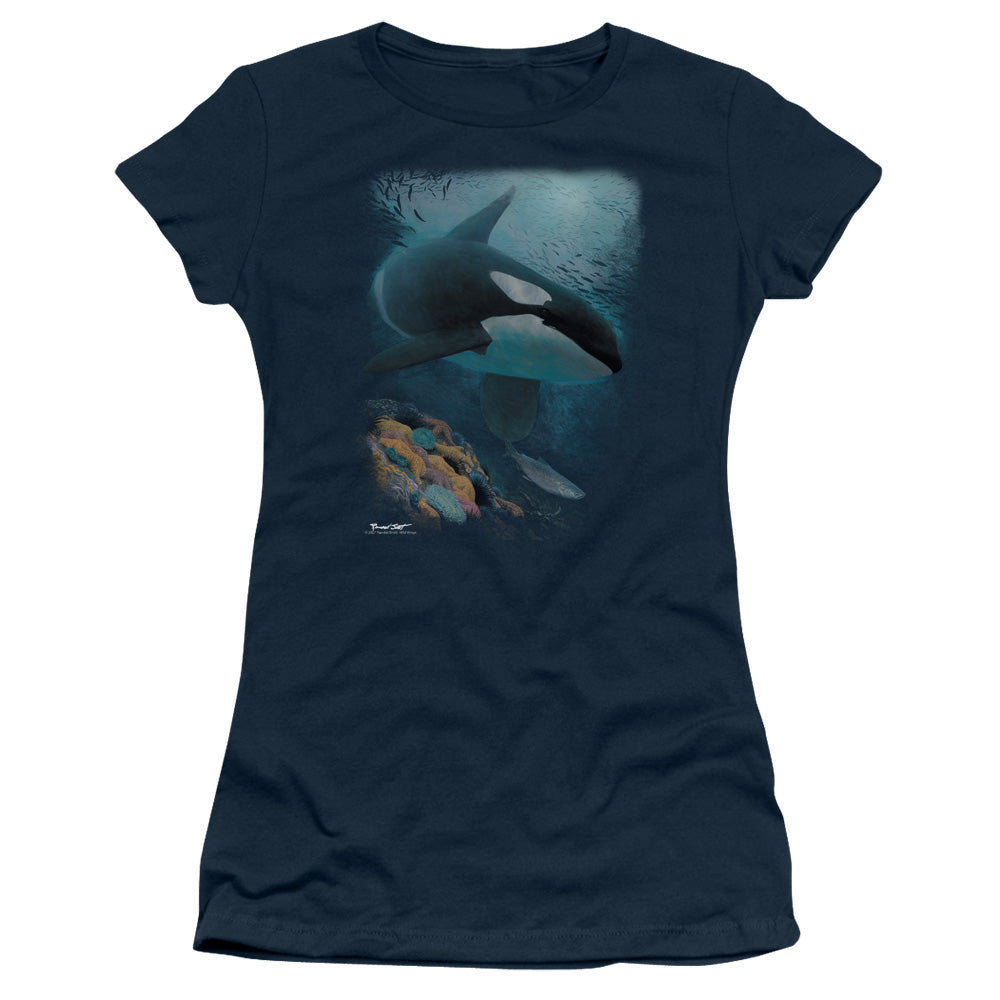 Wildlife - Salmon Hunter Orca - Short Sleeve Junior Sheer - Navy T-shirt