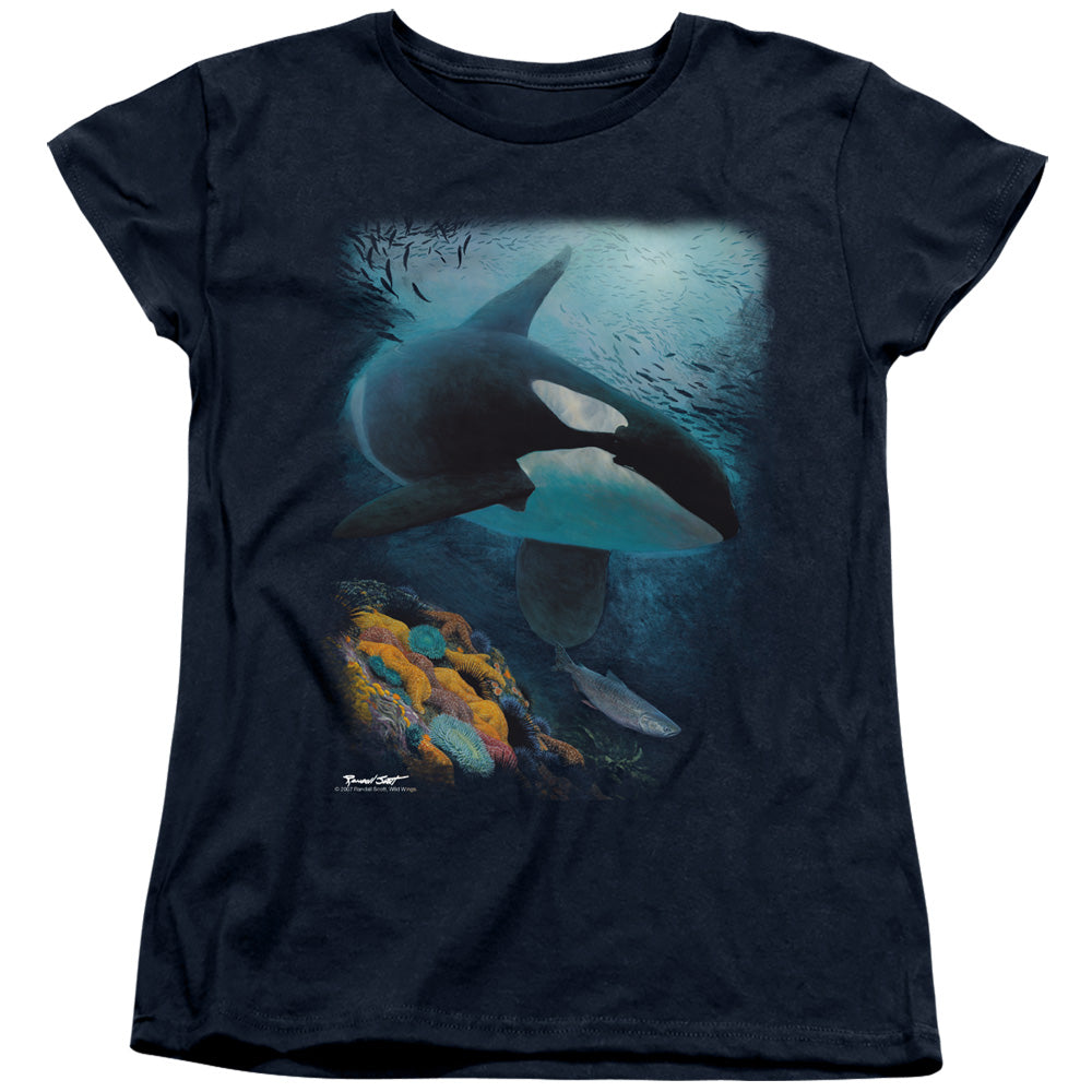 Wildlife - Salmon Hunter Orca - Short Sleeve Womens Tee - Navy T-shirt
