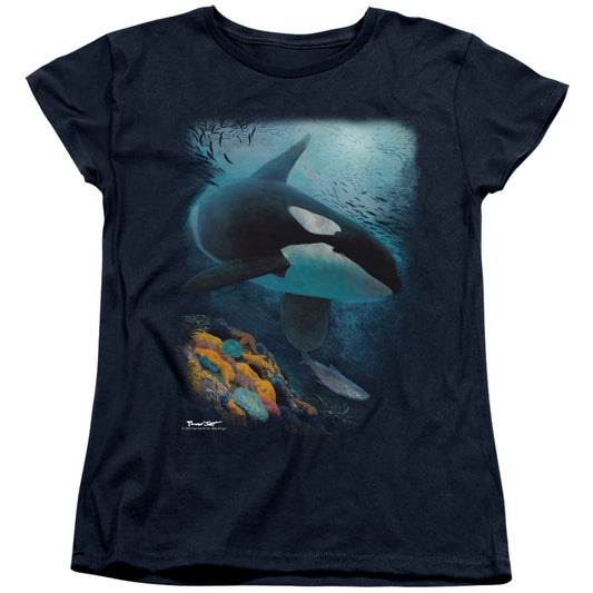 Wildlife - Salmon Hunter Orca - Short Sleeve Womens Tee - Navy T-shirt
