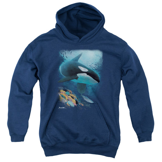 Wildlife - Salmon Hunter Orca - Youth Pull-over Hoodie - Navy