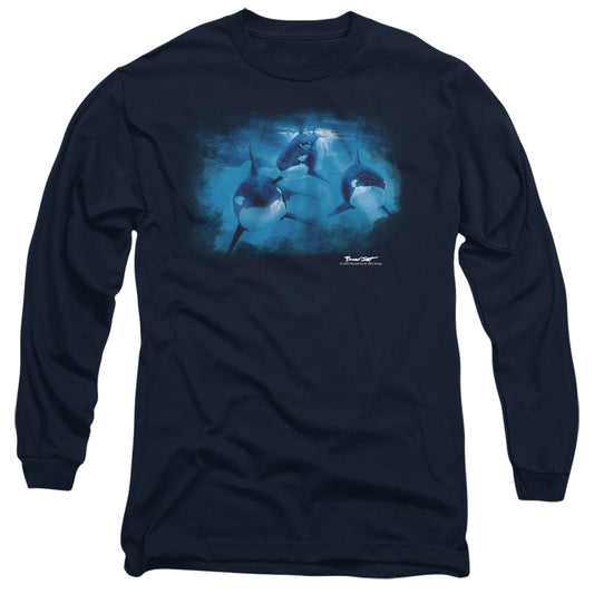 Wildlife - Pod Of Orcas - Long Sleeve Adult 18/1 - Navy T-shirt
