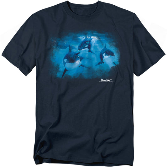 Wildlife - Pod Of Orcas - Short Sleeve Adult 18/1 - Navy T-shirt