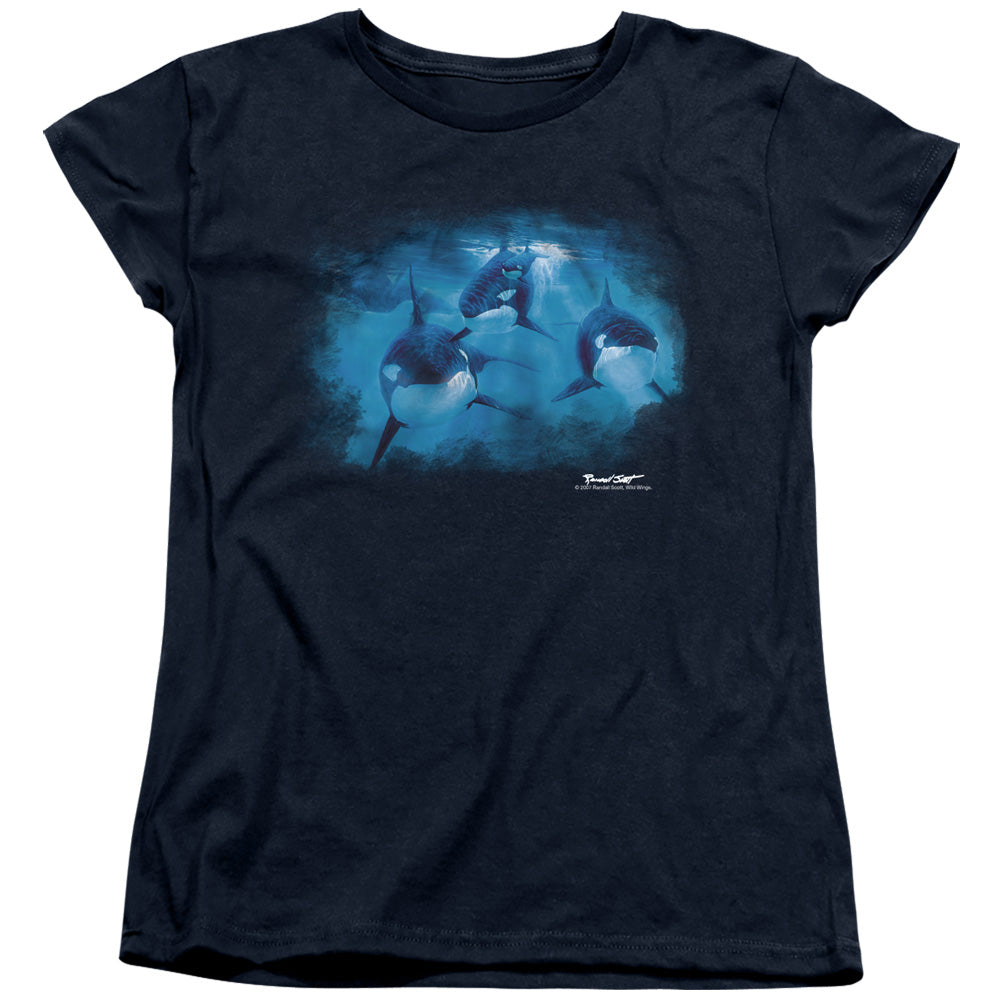 Wildlife - Pod Of Orcas - Short Sleeve Womens Tee - Navy T-shirt