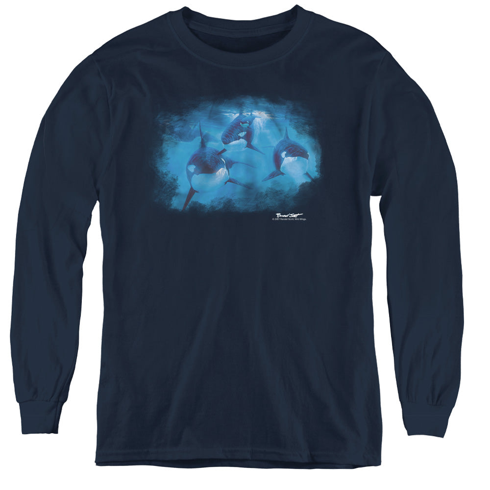 Wildlife - Pod Of Orcas - Youth Long Sleeve Tee - Navy