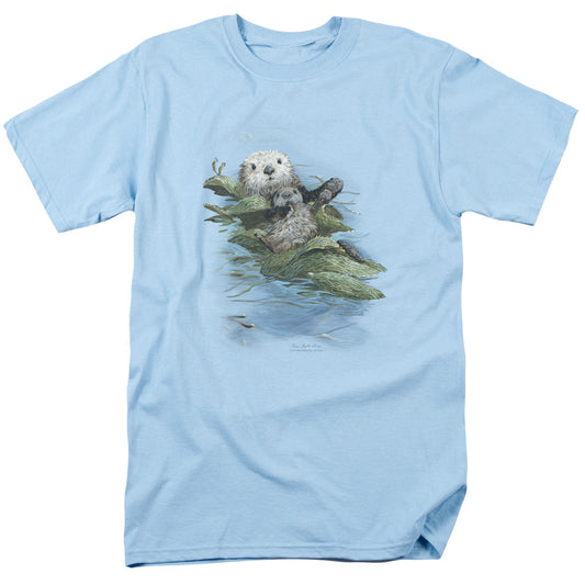 Wildlife - Kelp Cradle Otters - Short Sleeve Adult 18/1 - Light Blue T-shirt