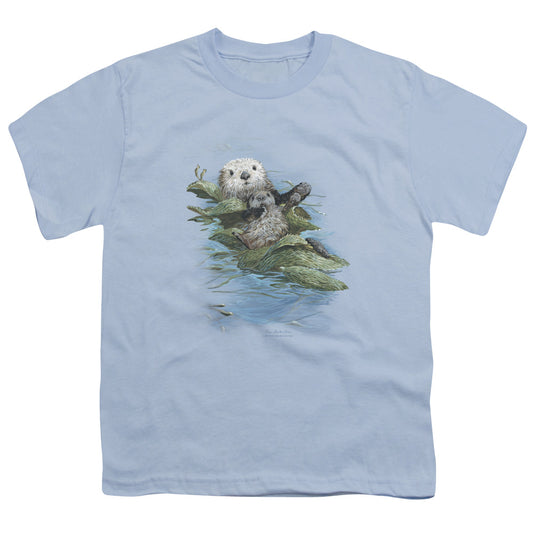 Wildlife - Kelp Cradle Otters - Short Sleeve Youth 18/1 - Light Blue T-shirt
