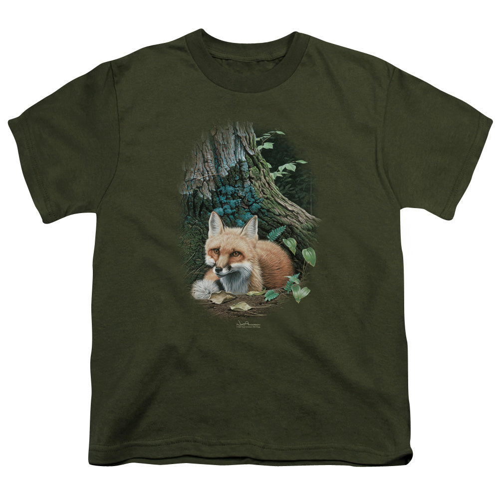 Wildlife - Cozy Retreat - Short Sleeve Youth 18/1 - Military Green T-shirt