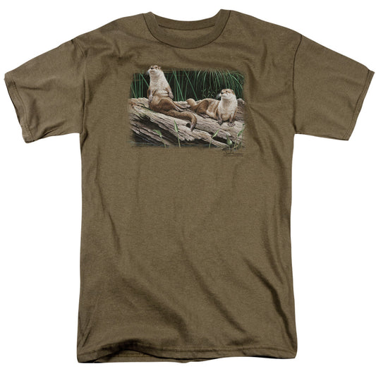 Wildlife - River Otters - Short Sleeve Adult 18/1 - Safari Green T-shirt
