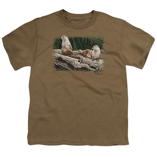 Wildlife - River Otters - Short Sleeve Youth 18/1 - Safari Green T-shirt