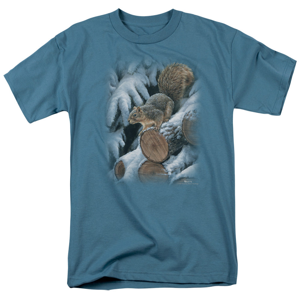 Wildlife - Wood Pile Squirrel - Short Sleeve Adult 18/1 - Slate T-shirt