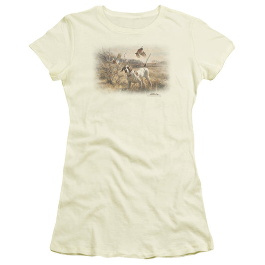 Wildlife - Pointer & Bobwhite Quail - Short Sleeve Junior Sheer - Cream T-shirt