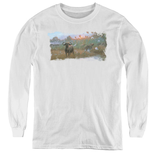 Wildlife - Cape Buffalo - Youth Long Sleeve Tee - White