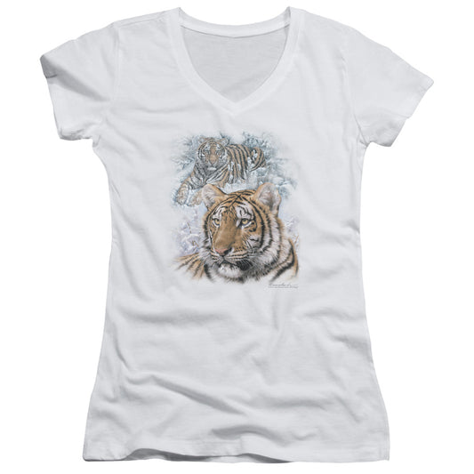 Wildlife - Tigers - Junior V-neck - White