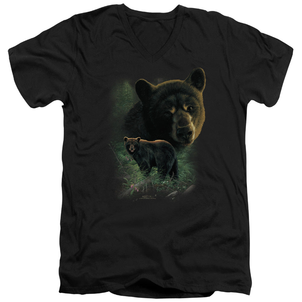 Wildlife - Black Bears - Short Sleeve Adult V-neck - Black T-shirt