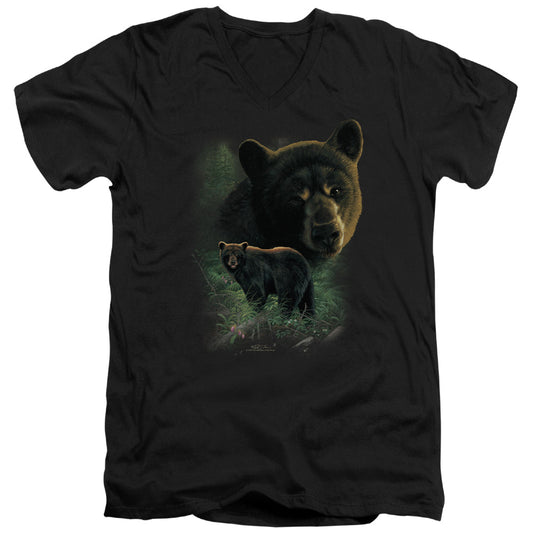 Wildlife - Black Bears - Short Sleeve Adult V-neck - Black T-shirt