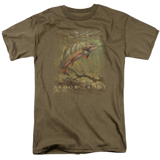 Wildlife - Brook Trout - Short Sleeve Adult 18/1 - Safari Green T-shirt