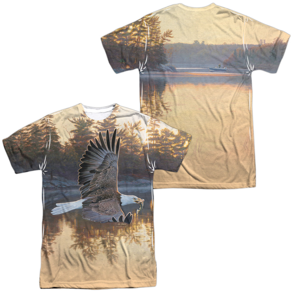 Wild Wings - Gone Fishing (Front/back Print) - Short Sleeve Adult Poly Crew - White T-shirt