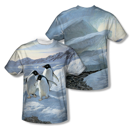 Wild Wings - Penguins (Front/back Print) - Short Sleeve Youth Poly Crew - White T-shirt