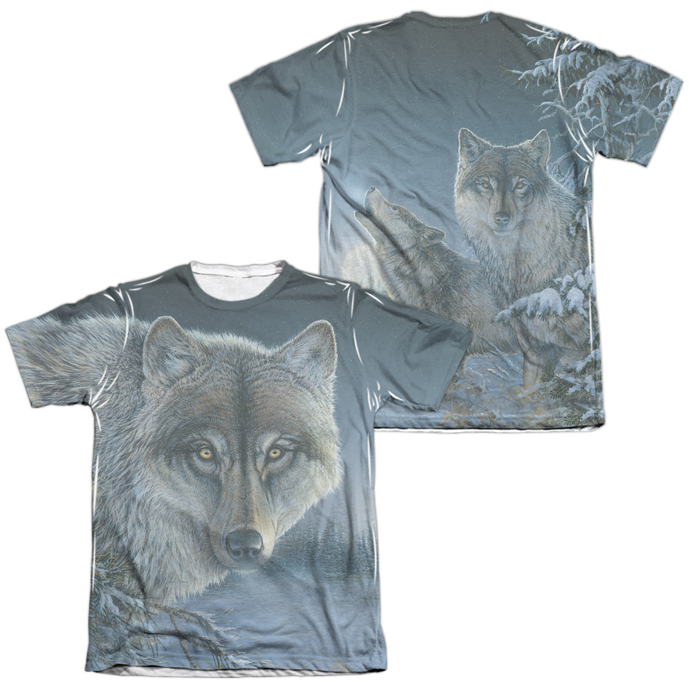 Wild Wings - Midnight Wolves (Front/back Print) - Adult Poly/cotton Short Sleeve Tee - White T-shirt