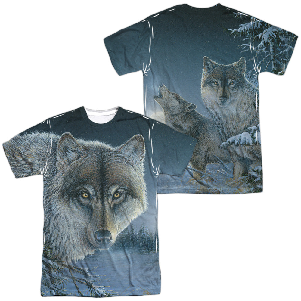 Wild Wings - Midnight Wolves (Front/back Print) - Short Sleeve Adult Poly Crew - White T-shirt