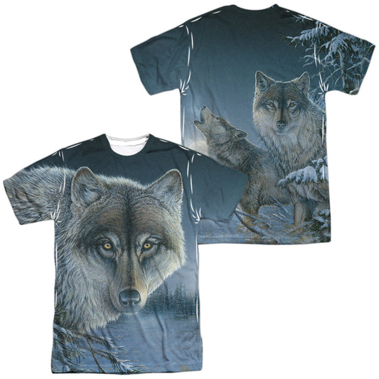 Wild Wings - Midnight Wolves (Front/back Print) - Short Sleeve Adult Poly Crew - White T-shirt