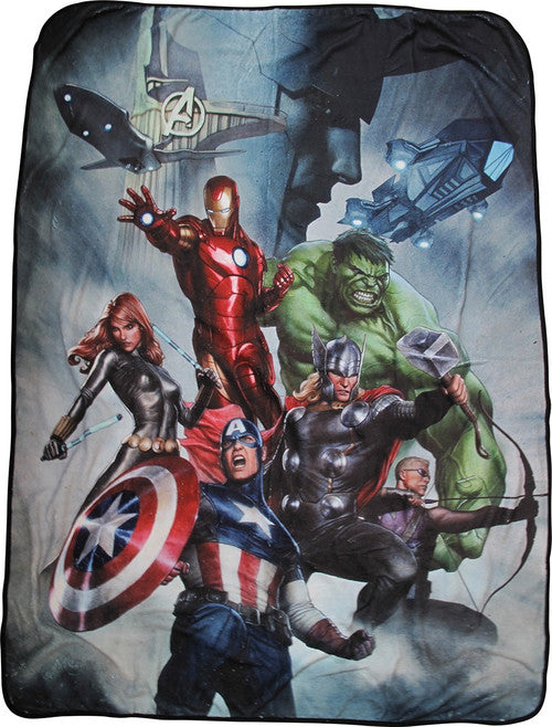 Avengers Assemble Heroes and Loki Fleece Blanket in Black