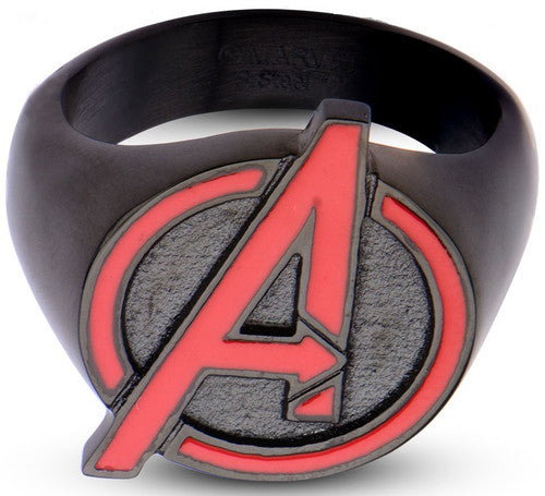 Avengers Assemble Red Logo Black Ring