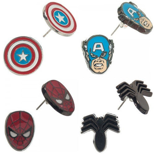 Avengers Captain America Spiderman 4 Pair Earrings Set