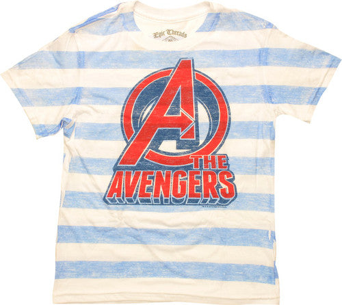 Avengers Logo Striped Distressed Youth T-Shirt