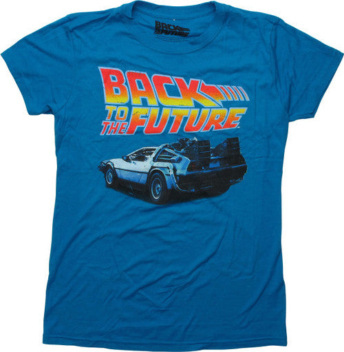 Back to the Future DeLorean Blue Juniors T-Shirt