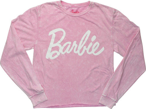 Barbie Logo Long Sleeve Pink Crop Juniors T-Shirt