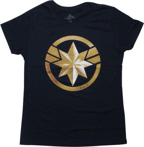 Captain Marvel Gold Star Logo Juniors T-Shirt
