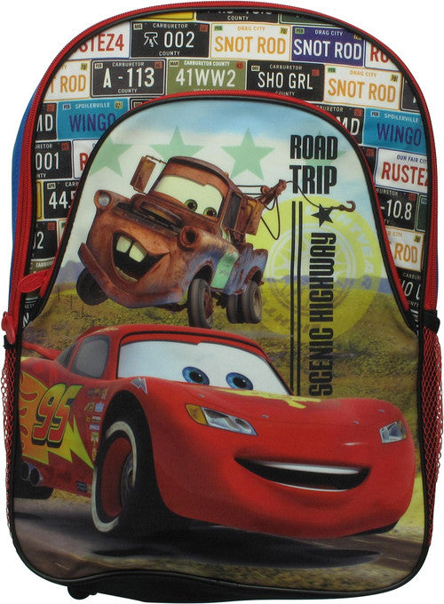 Cars Road Plates Trip Scenic Highway Backpack in Red